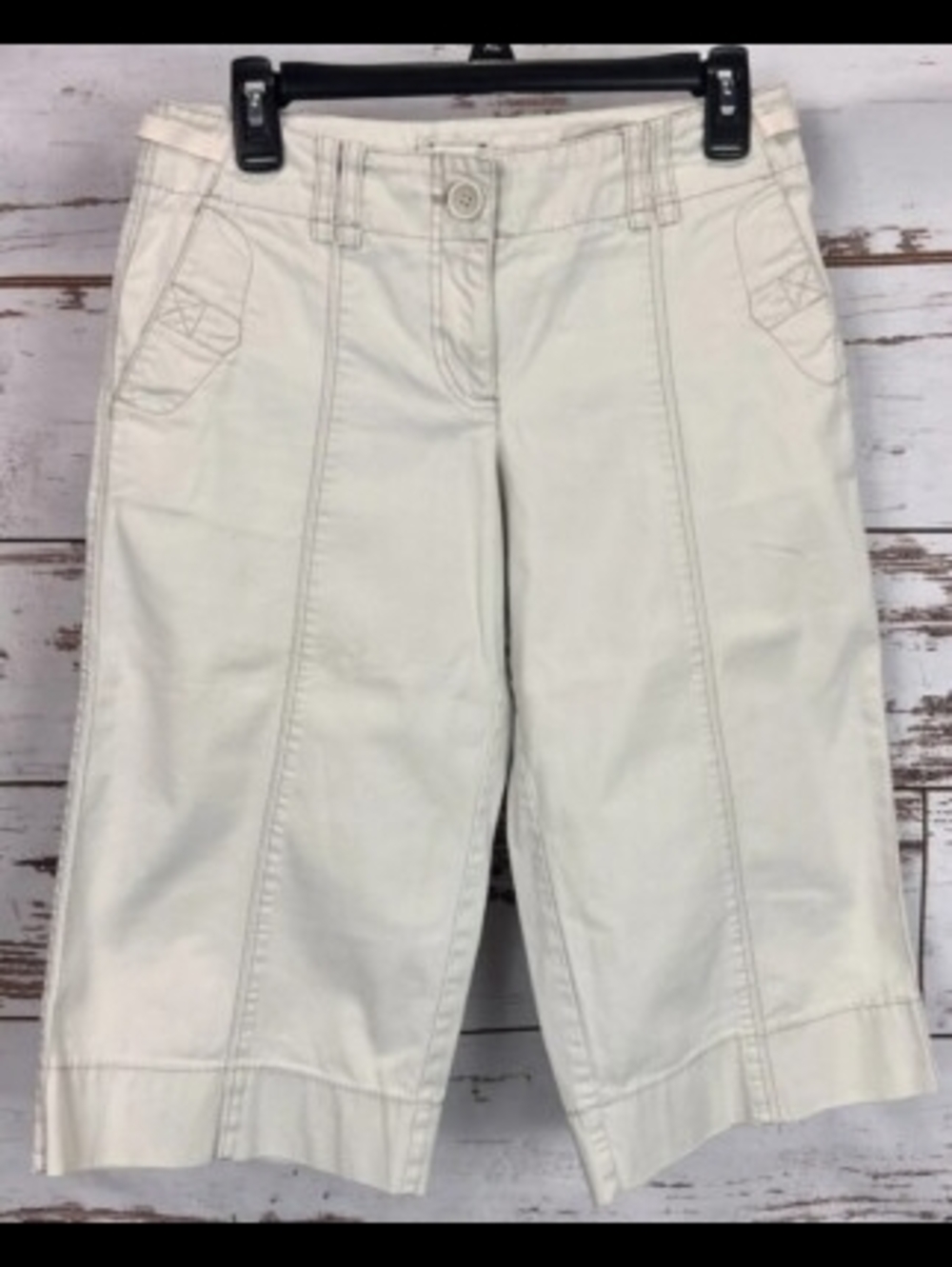 LOFT Cream Bermuda Shorts with Front Panel Stitching